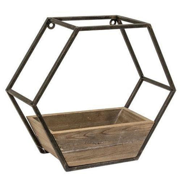 Wood & Metal Hexagon Wall Planter - The Fox Decor